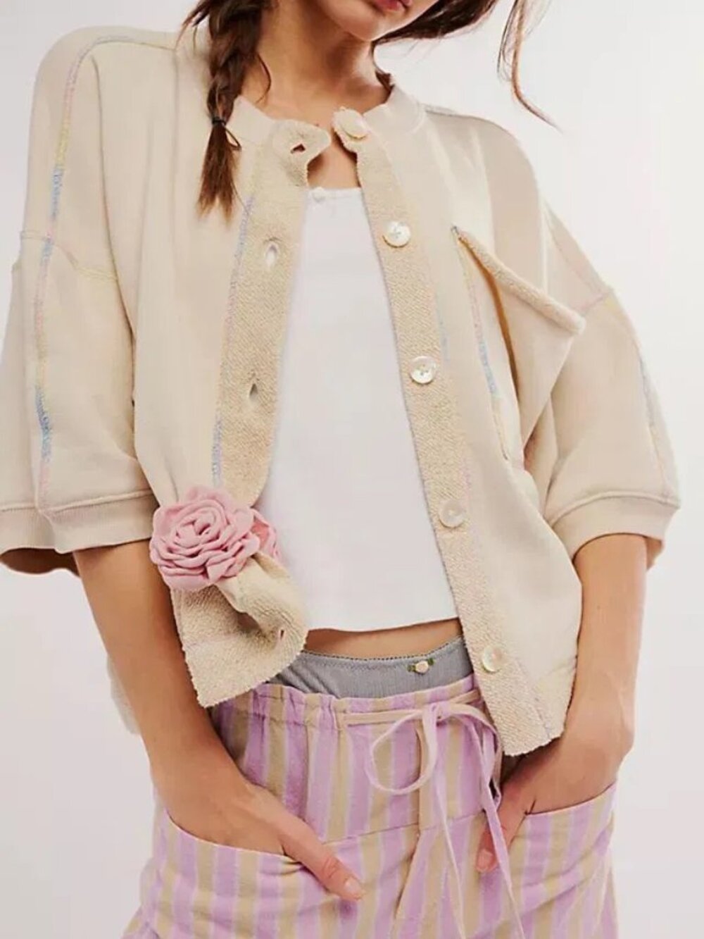 Free People Matilda Relaxed Fit Sweatshirt in Cream